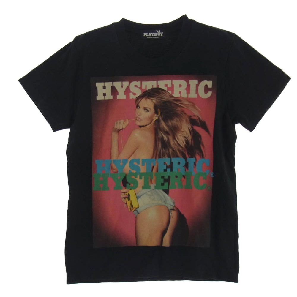 HYSTERIC GLAMOUR ヒステリックグラマー 1163CT02 × PLAYBOY プレイボーイ フロントプリント Ｔシャツ 半袖カットソー ブラック系 フリーサイズ【中古】