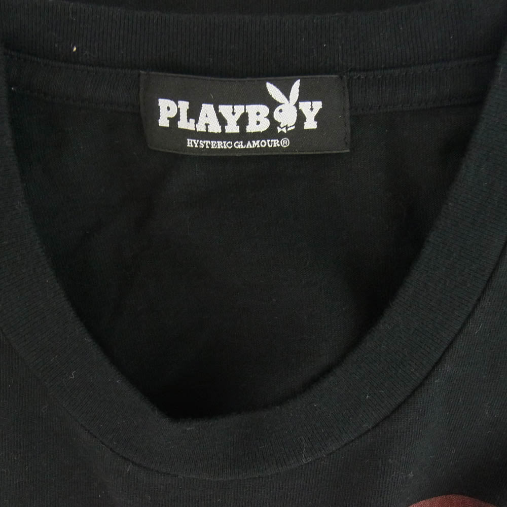 HYSTERIC GLAMOUR ヒステリックグラマー 1163CT02 × PLAYBOY プレイボーイ フロントプリント Ｔシャツ 半袖カットソー ブラック系 フリーサイズ【中古】