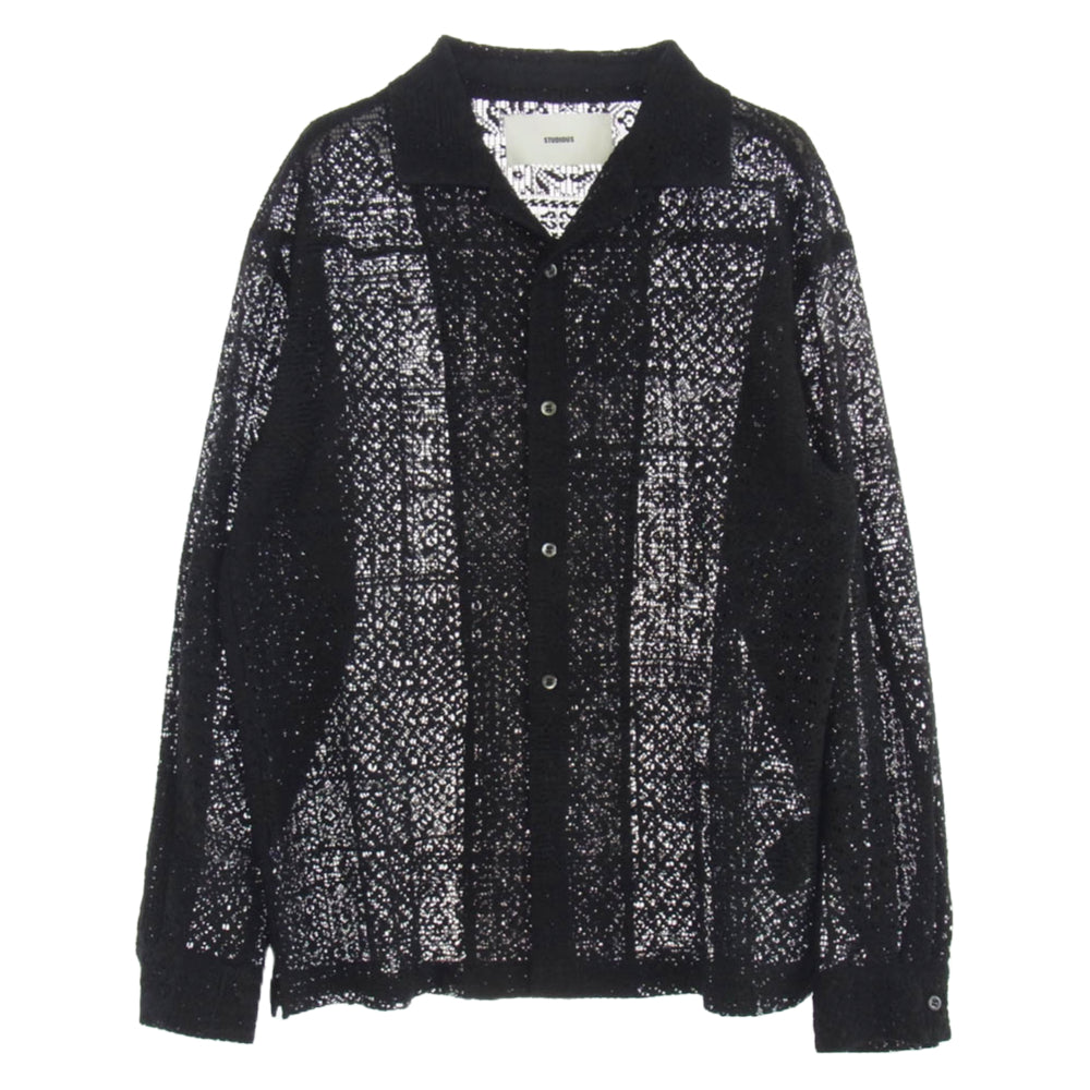 STUDIOUS ステュディオス パッチワーク レース ロングスリーブ Ｔシャツ ブラック系 2【中古】