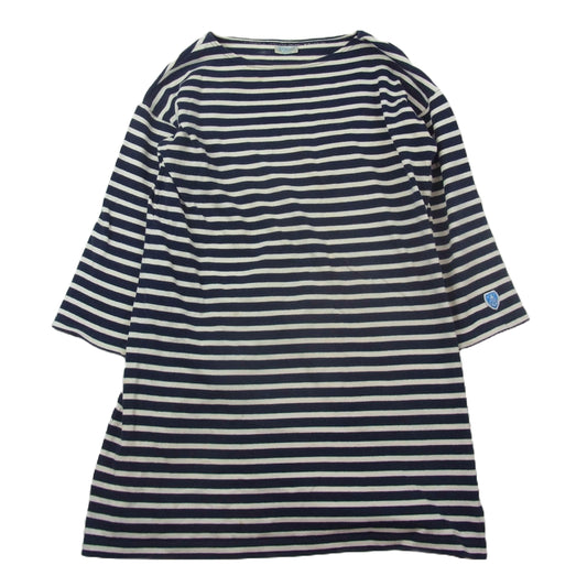 オーシバル フランス製 七分丈 ボーダー カットソー バスクシャツ ネイビー系 1【中古】