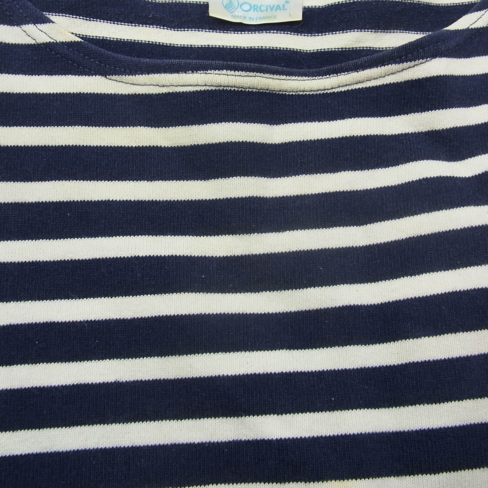 オーシバル フランス製 七分丈 ボーダー カットソー バスクシャツ ネイビー系 1【中古】