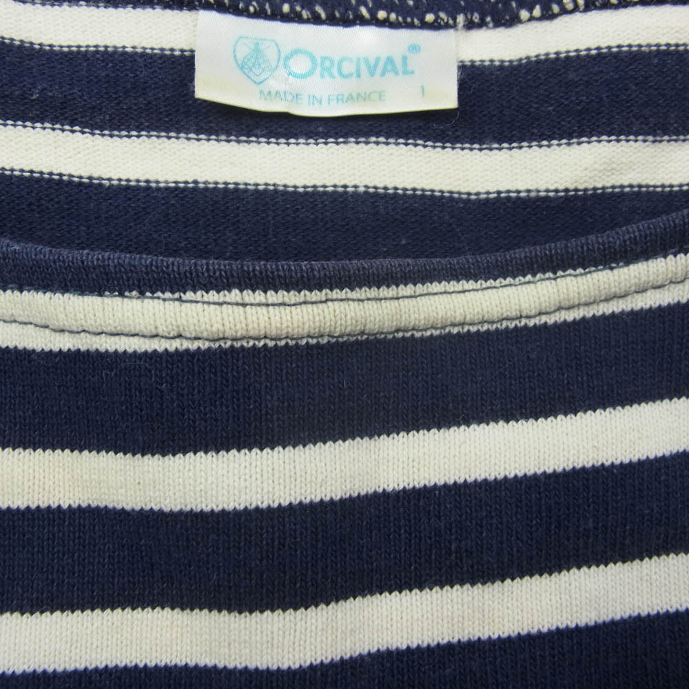 オーシバル フランス製 七分丈 ボーダー カットソー バスクシャツ ネイビー系 1【中古】