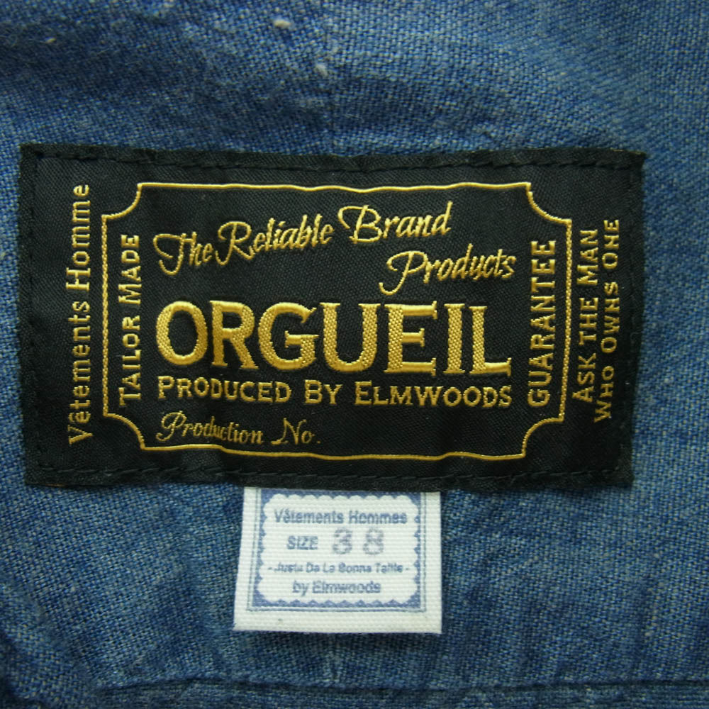 ORGUEIL オルゲイユ OR-5001C Classic Chambray Shirt クラシック シャンブレー 長袖 シャツ インディゴブルー系 38【中古】