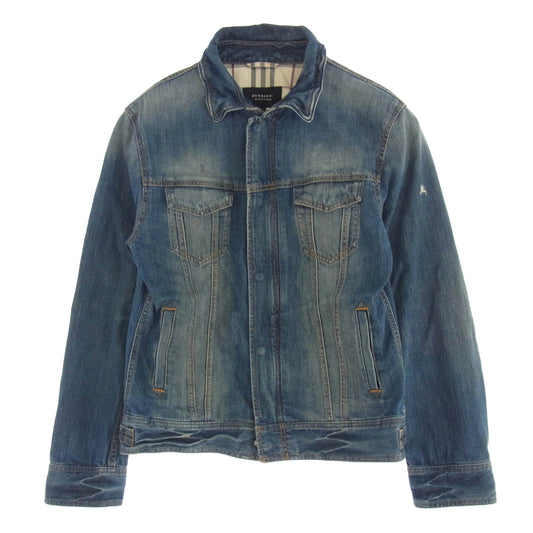 BURBERRY BLACK LABEL バーバリーブラックレーベル BMP27-101-26 ダブルジップ 裏地チェック デニム ジャケット インディゴブルー系 L【中古】
