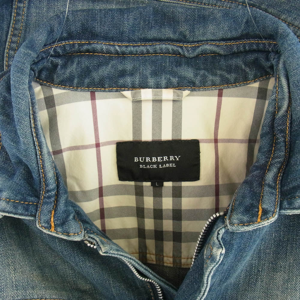 BURBERRY BLACK LABEL バーバリーブラックレーベル BMP27-101-26 ダブルジップ 裏地チェック デニム ジャケット インディゴブルー系 L【中古】