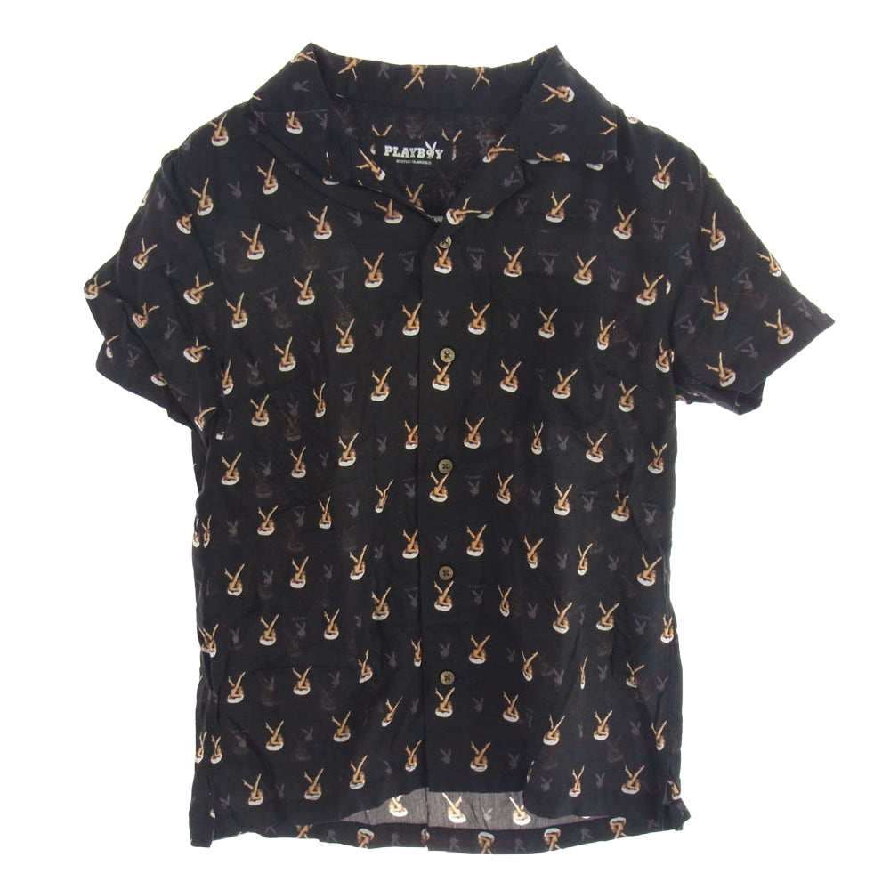 HYSTERIC GLAMOUR ヒステリックグラマー 1141AH01 × PLAY BOY プレイボーイ 総柄 半袖シャツ ブラック系 フリーサイズ【中古】