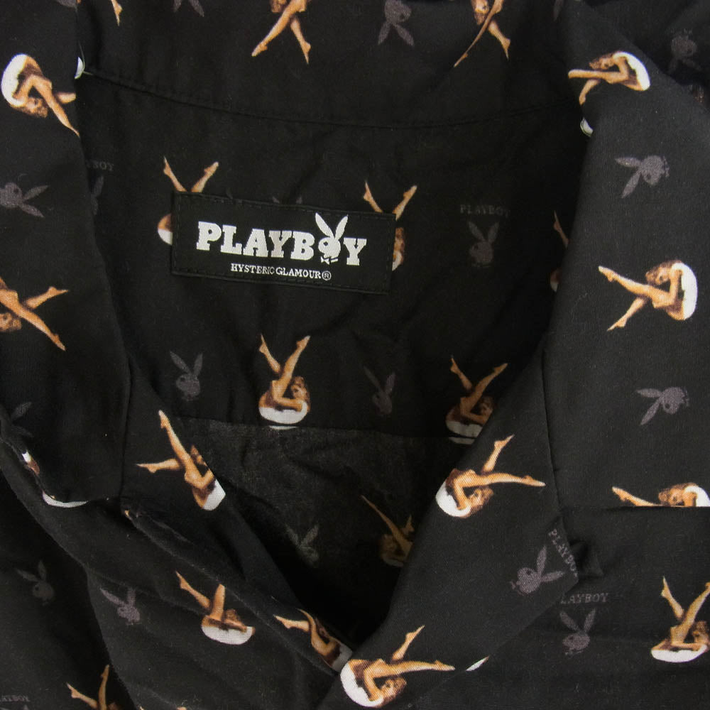 HYSTERIC GLAMOUR ヒステリックグラマー 1141AH01 × PLAY BOY プレイボーイ 総柄 半袖シャツ ブラック系 フリーサイズ【中古】