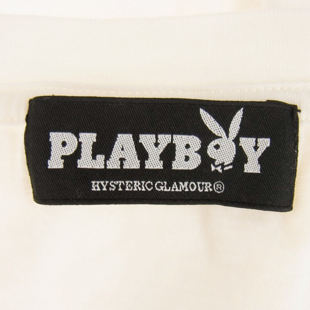 HYSTERIC GLAMOUR ヒステリックグラマー 1141CT07 × PLAY BOY プレイボーイ Vネック プリント Tシャツ 半袖カットソー オフホワイト系 FREE【中古】