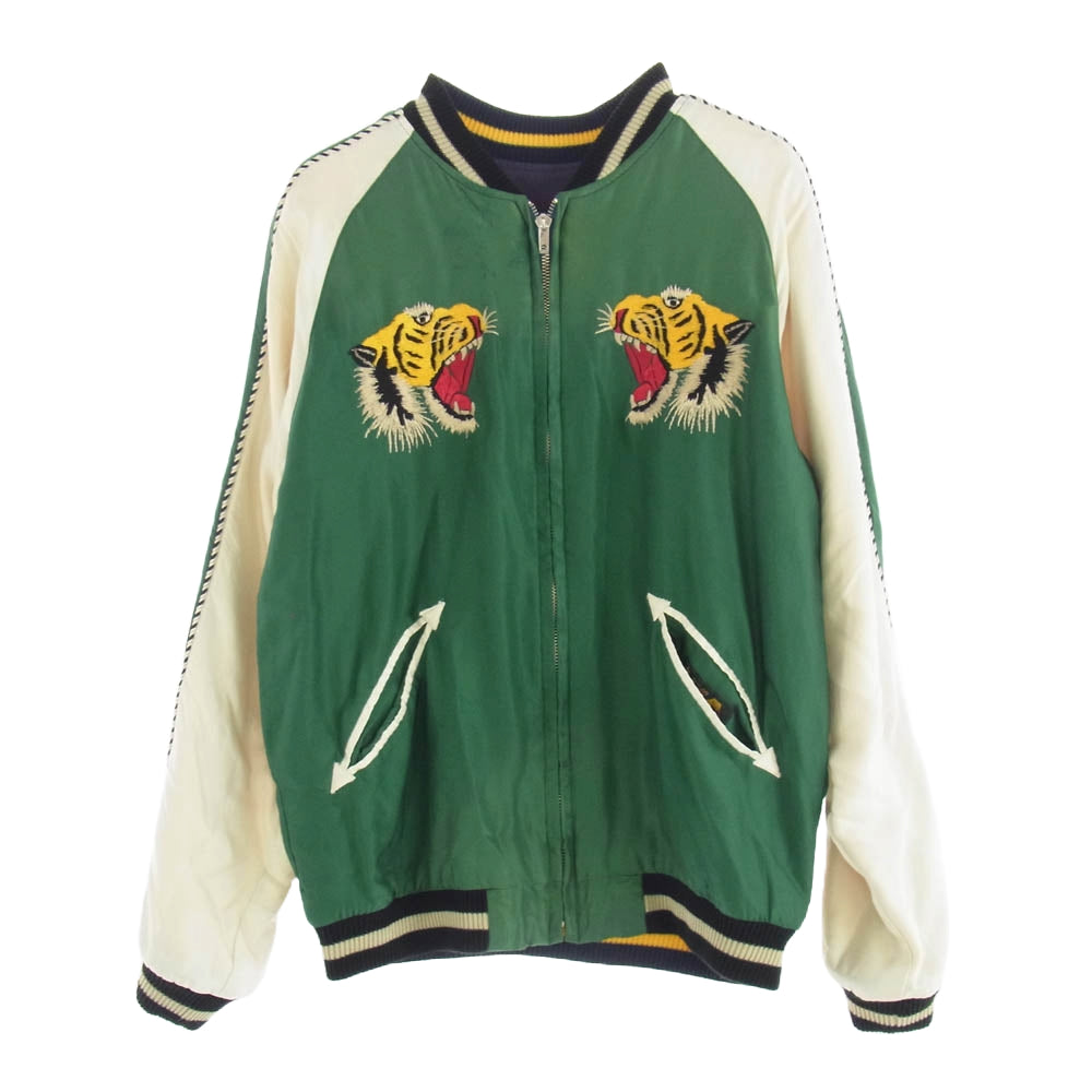 TAILOR TOYO テイラー東洋 TT15176-145 Mid 1950s Style Acetate Souvenir Jacket ROARING TIGER × LANDSCAPE AGING MODEL 虎柄 刺繍 エイジングモデル リバーシブル スカジャン グリーン系 ネイビー系 S【中古】