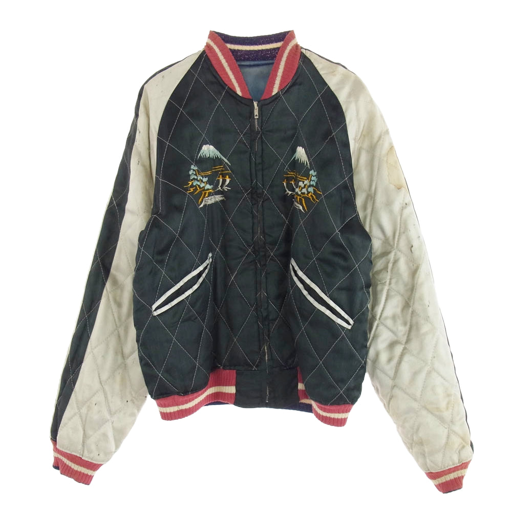 ヴィンテージ 50s UNKNOWN スカジャン スーベニアジャケット No.1バタフライジッパー キルト×サテン 虎 富士山 鷹 マルチカラー系【中古】