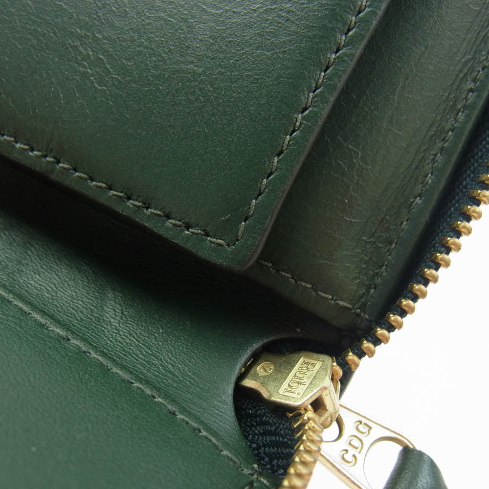 COMME des GARCONS コムデギャルソン SA7100 ラウンドジップ レザーウォレット 2つ折り財布 カーキ系【中古】