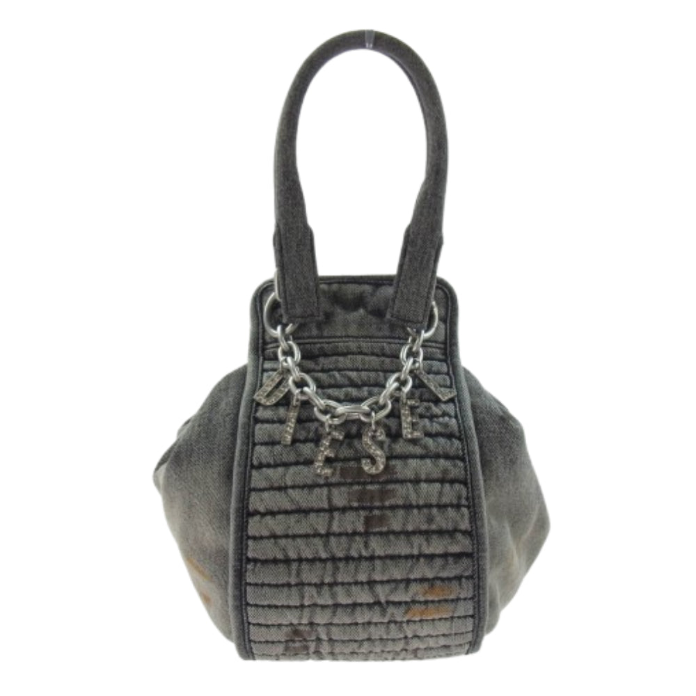 DIESEL ディーゼル D-VINA-S SHOULDER BAG ユーズド加工 ロゴチャーム付き デニム ハンドバック グレー系【中古】