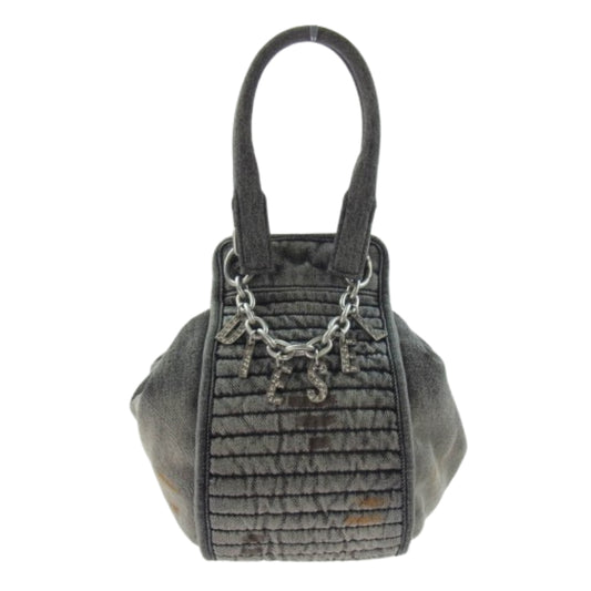 DIESEL ディーゼル D-VINA-S SHOULDER BAG ユーズド加工 ロゴチャーム付き デニム ハンドバック グレー系【中古】