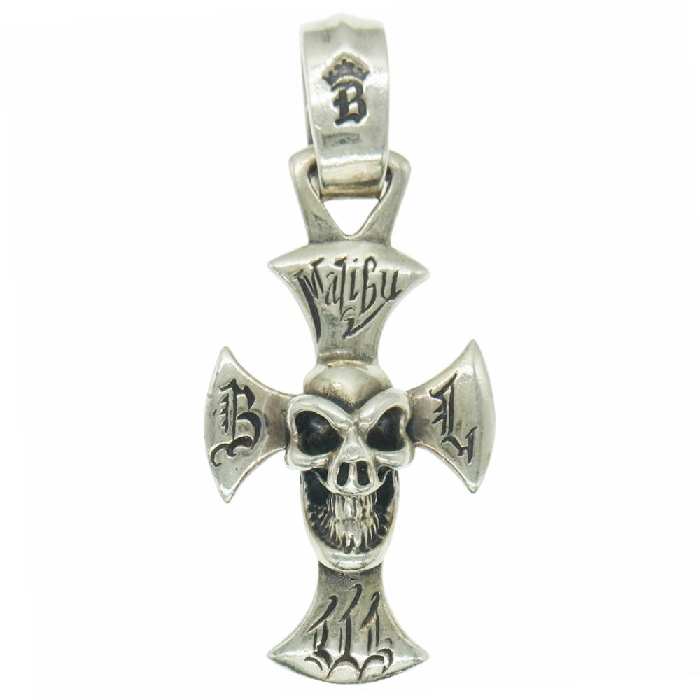 BILL WALL LEATHER ビルウォールレザー グッドラックスカル on マリブクロス ラージベイル ペンダントトップ シルバー系【中古】