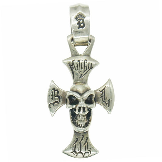 BILL WALL LEATHER ビルウォールレザー グッドラックスカル on マリブクロス ラージベイル ペンダントトップ シルバー系【中古】