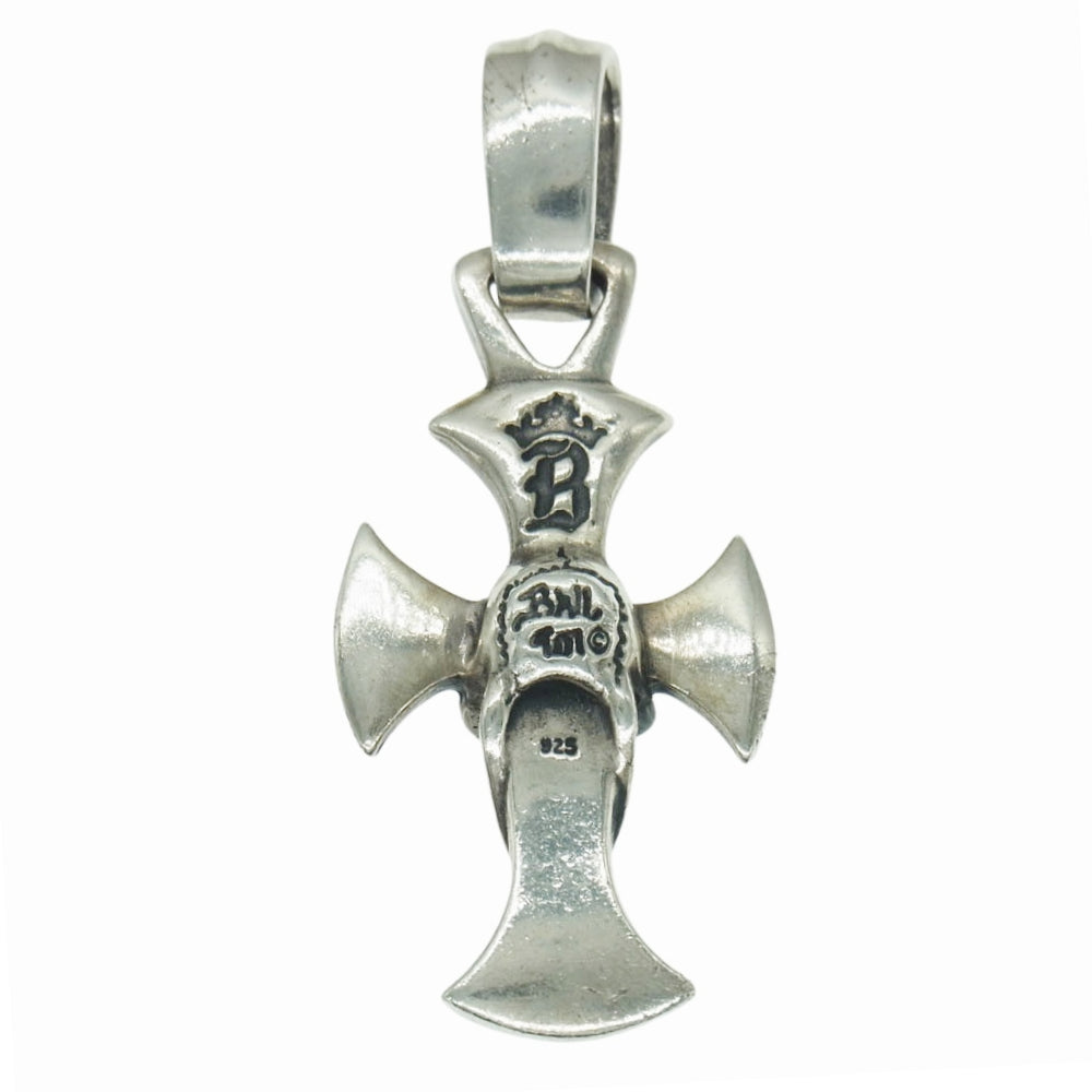 BILL WALL LEATHER ビルウォールレザー グッドラックスカル on マリブクロス ラージベイル ペンダントトップ シルバー系【中古】