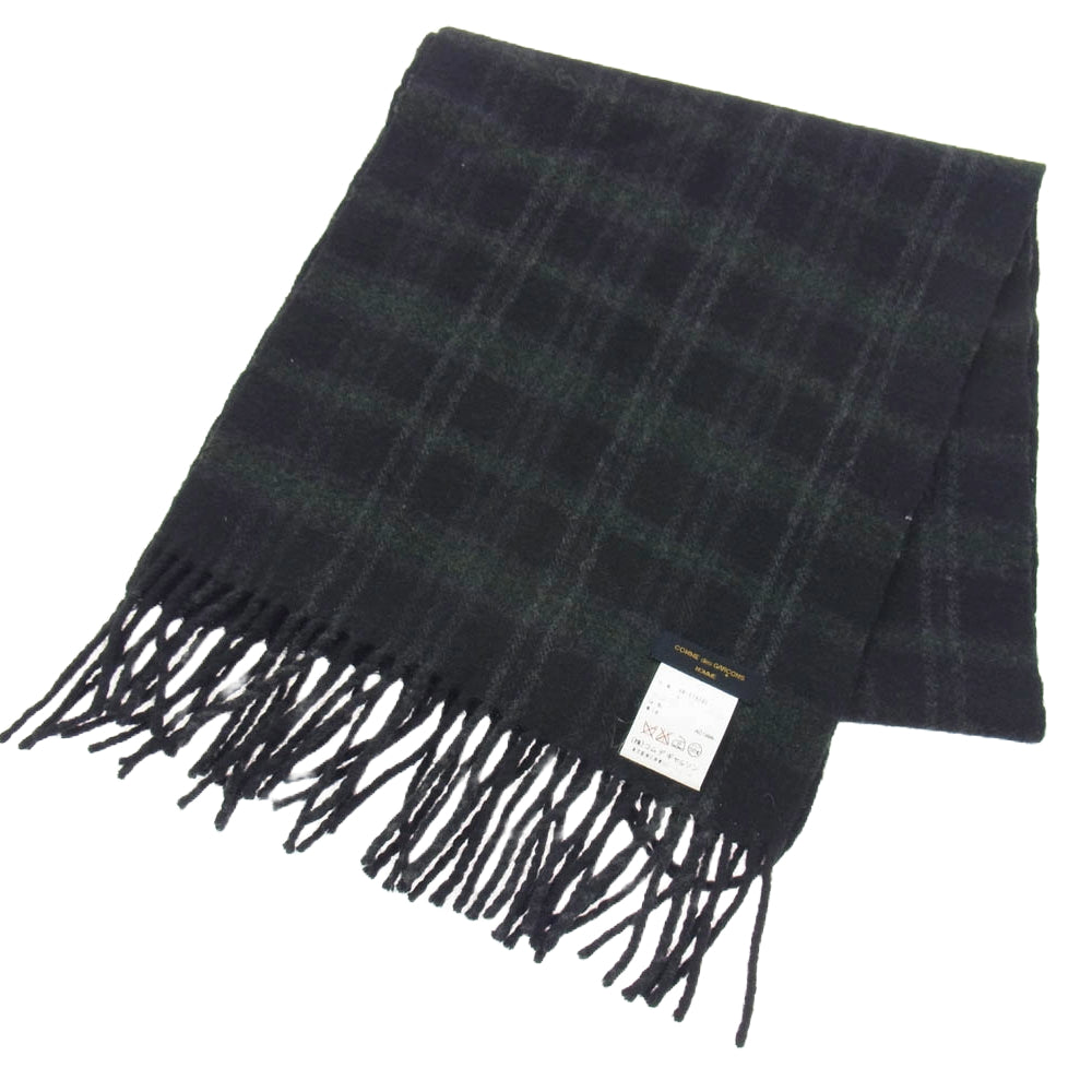 COMME des GARCONS HOMME コムデギャルソンオム AD1998 HK074090 ヴィンテージ 90s ウール チェック マフラー ブラック系【中古】