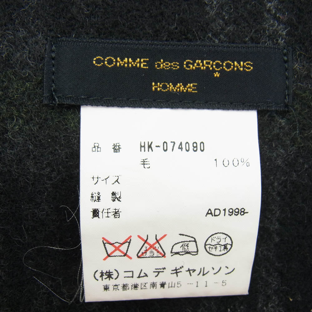 COMME des GARCONS HOMME コムデギャルソンオム AD1998 HK074090 ヴィンテージ 90s ウール チェック マフラー ブラック系【中古】