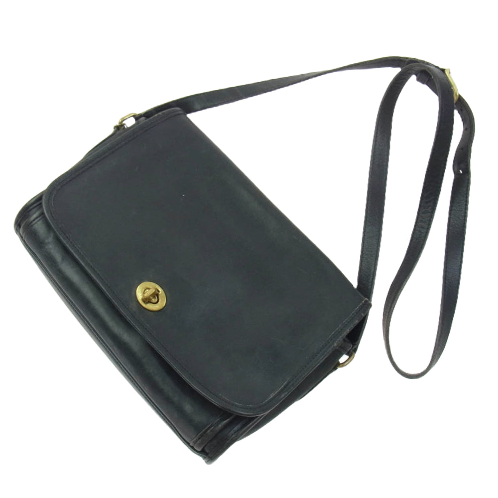 COACH コーチ OLD COACH オールドコーチ クラブタンレザー フラップ ショルダー バッグ ブラック系【中古】