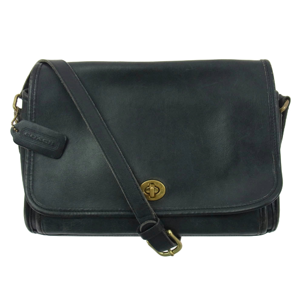 COACH コーチ OLD COACH オールドコーチ クラブタンレザー フラップ ショルダー バッグ ブラック系【中古】