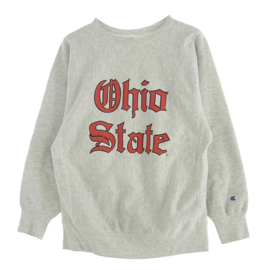 Champion チャンピオン ヴィンテージ オリジナル 90s USA製 刺繍タグ REVERSE WEAVE Ohaio State リバースウィーブ オハイオ大学 プリント クルー スウェット グレー系 XL【中古】