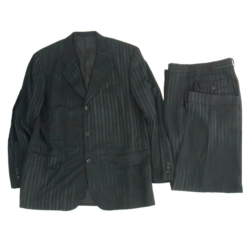 COMME des GARCONS HOMME コムデギャルソンオム HJ-04009L HP-04014M 90s ヴィンテージ AD1998 かすれストライプ テーラード ジャケット スラックス スーツ セットアップ ブラック系 L【中古】