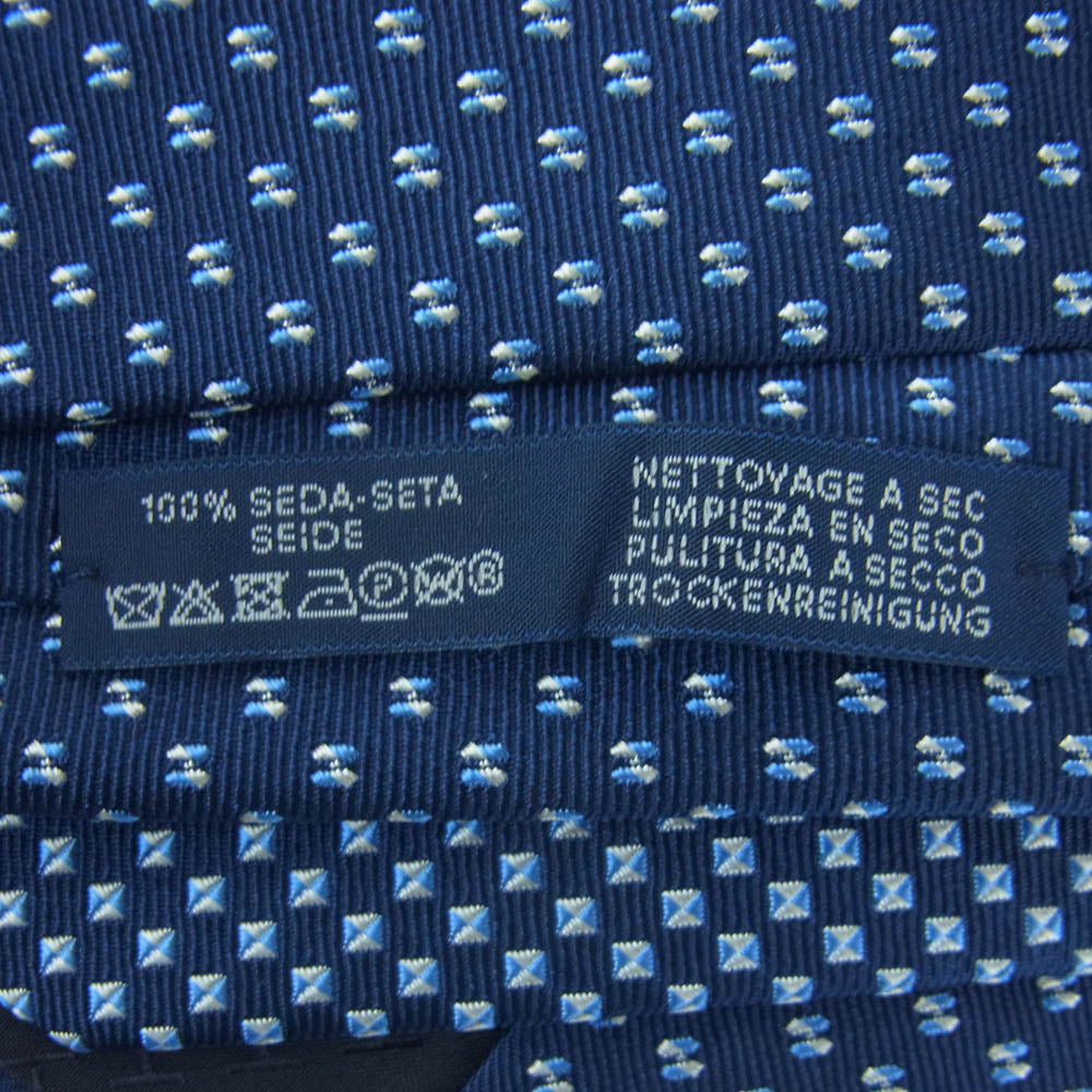 HERMES エルメス シルク100％ 総柄 ネクタイ フランス製 ネイビー系【新古品】【未使用】【中古】