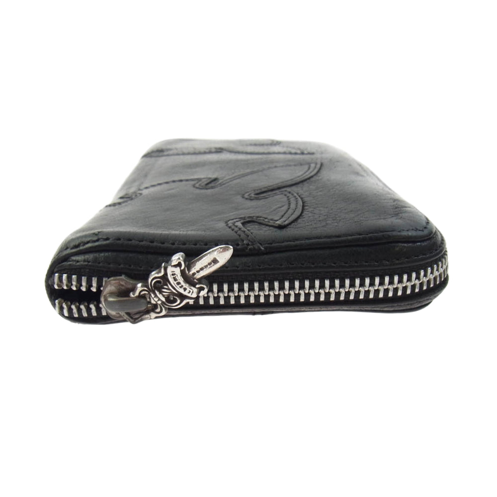 CHROME HEARTS クロムハーツ（原本無） REC F ZIP ダブル フレアニー ラウンドジップ レザー ロングウォレット 長財布 ブラック系【中古】