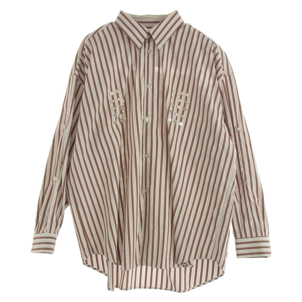 syu homme femm Door Long sleeve shirts type Busine ストライプ 長袖 シャツ ブラウン系 2【中古】