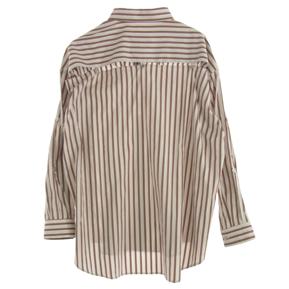 syu homme femm Door Long sleeve shirts type Busine ストライプ 長袖 シャツ ブラウン系 2【中古】