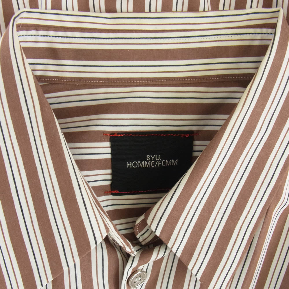 syu homme femm Door Long sleeve shirts type Busine ストライプ 長袖 シャツ ブラウン系 2【中古】
