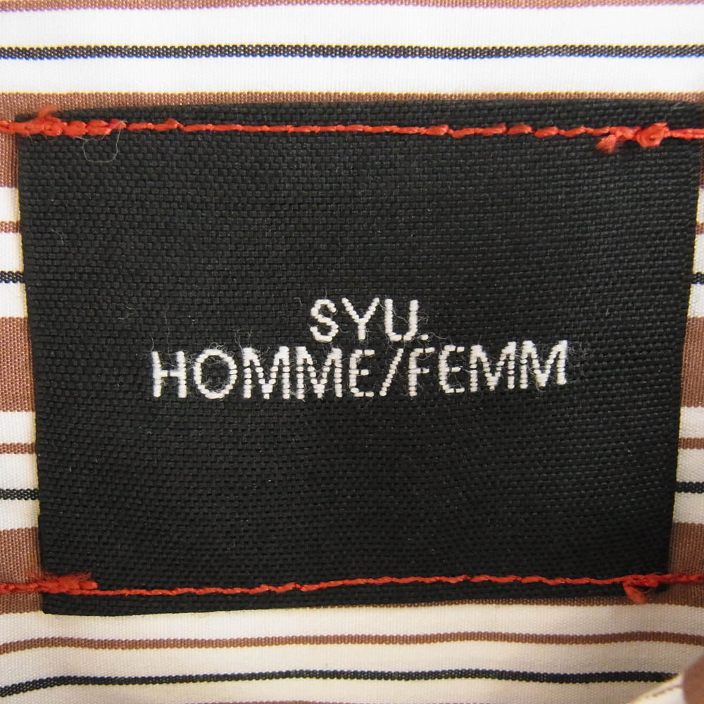 syu homme femm Door Long sleeve shirts type Busine ストライプ 長袖 シャツ ブラウン系 2【中古】
