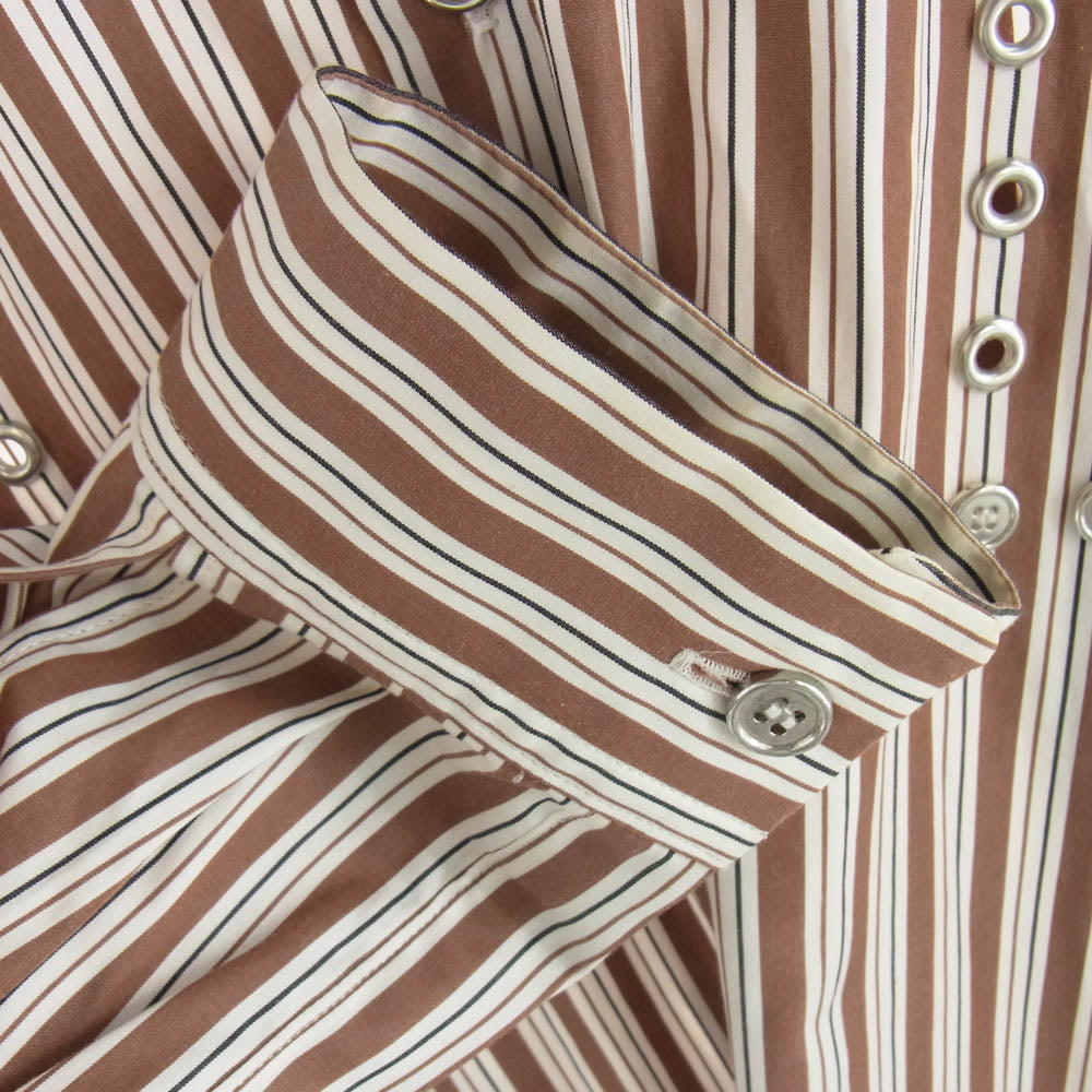 syu homme femm Door Long sleeve shirts type Busine ストライプ 長袖 シャツ ブラウン系 2【中古】