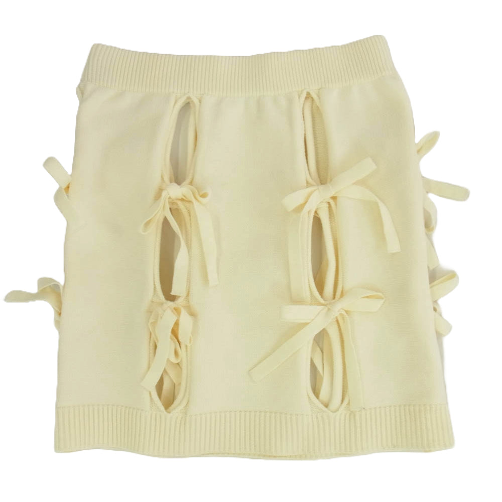 メゾンスペシャル リボン ホール ニット ミニ スカート オフホワイト系 FREE【美品】【中古】