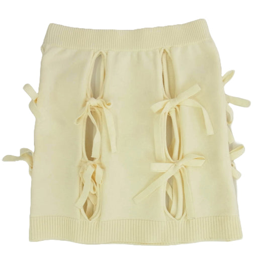 メゾンスペシャル リボン ホール ニット ミニ スカート オフホワイト系 FREE【美品】【中古】