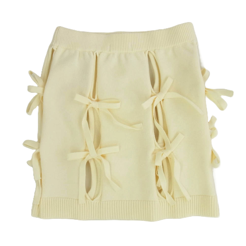 メゾンスペシャル リボン ホール ニット ミニ スカート オフホワイト系 FREE【美品】【中古】