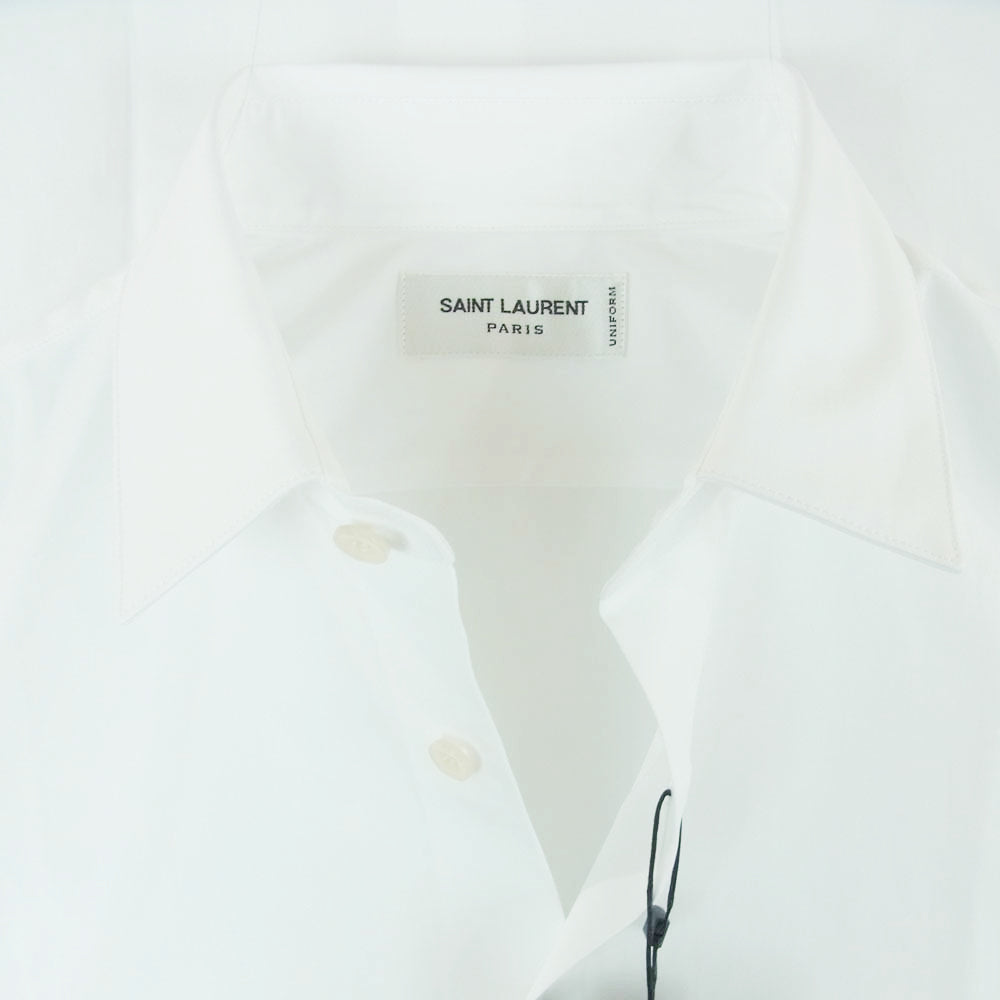 SAINT LAURENT サンローラン 638427 Y217W ユニフォーム プレーン 長袖 シャツ ホワイト系 38【新古品】【未使用】【中古】