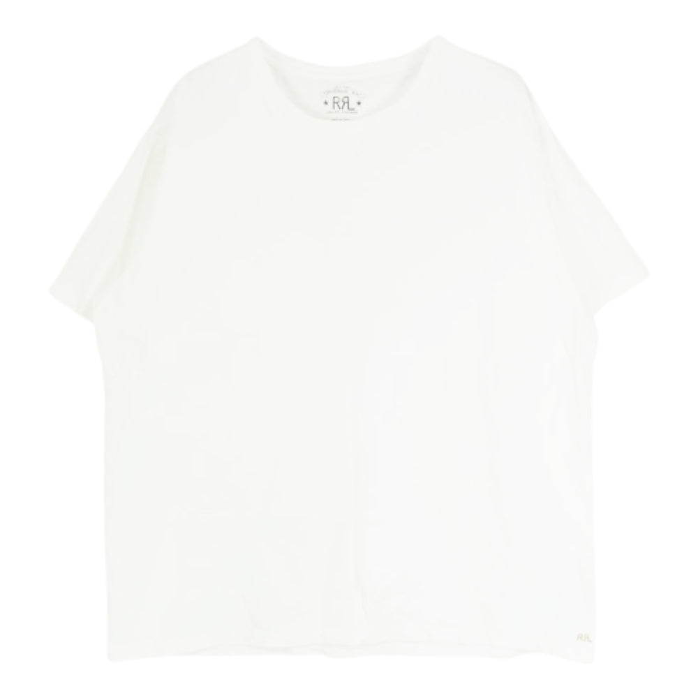 RRL ダブルアールエル 裾 刺繍 半袖 ヘビーウェイト クルーネック 丸首 Tシャツ ホワイト系 XL【中古】