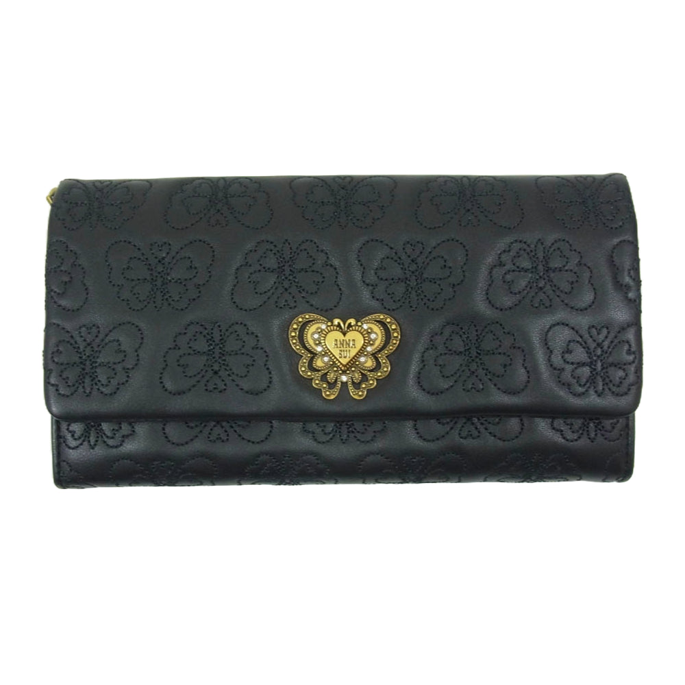 ANNA SUI アナスイ ＃317100 チェイス かぶせ内 L ファスナー 長財布 ブラック系【新古品】【未使用】【中古】