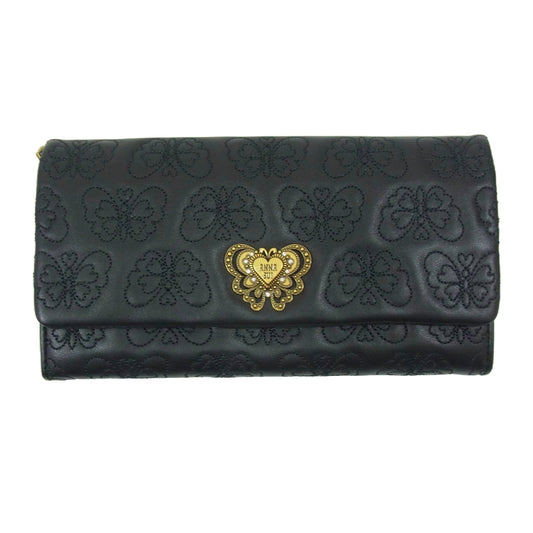 ANNA SUI アナスイ ＃317100 チェイス かぶせ内 L ファスナー 長財布 ブラック系【新古品】【未使用】【中古】