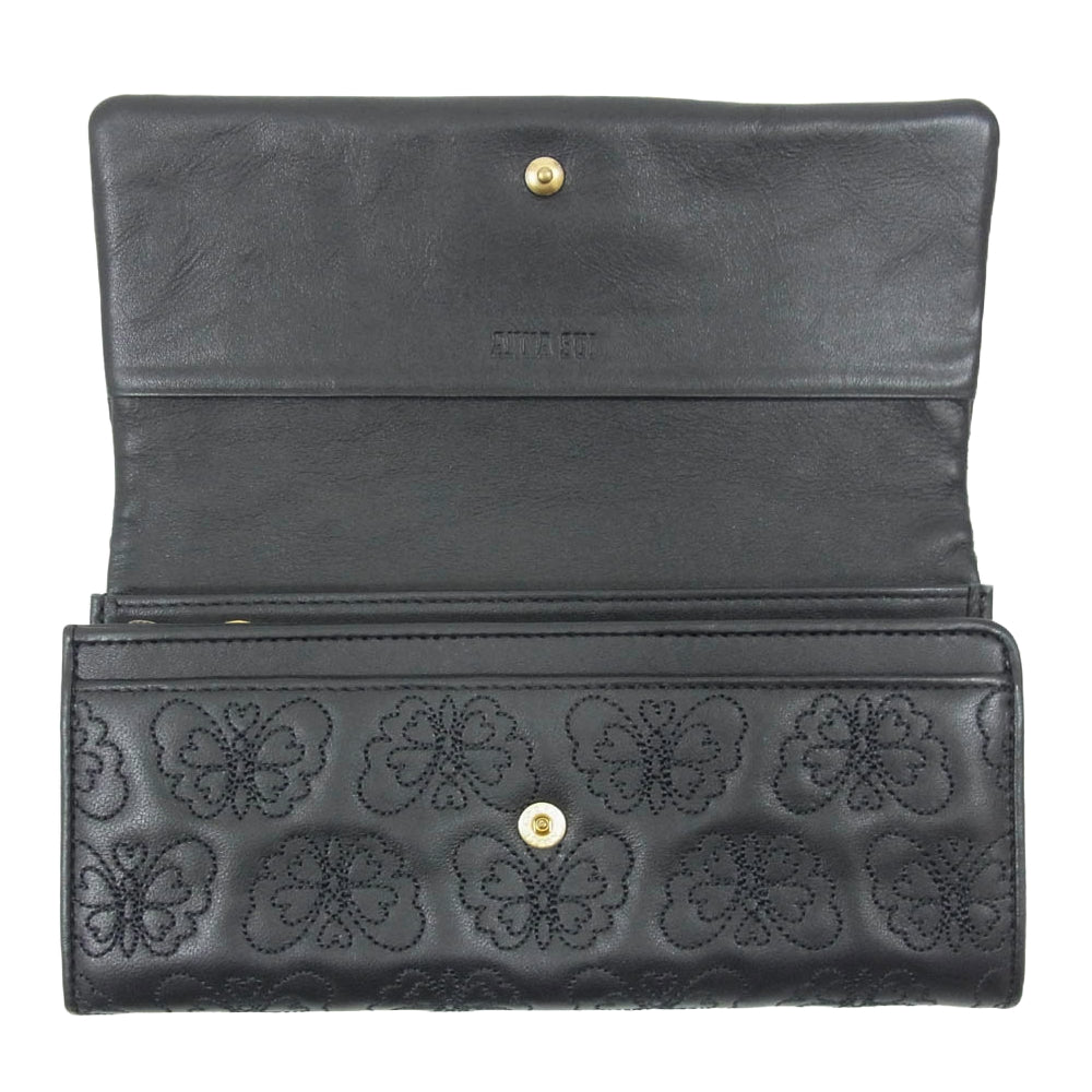 ANNA SUI アナスイ ＃317100 チェイス かぶせ内 L ファスナー 長財布 ブラック系【新古品】【未使用】【中古】