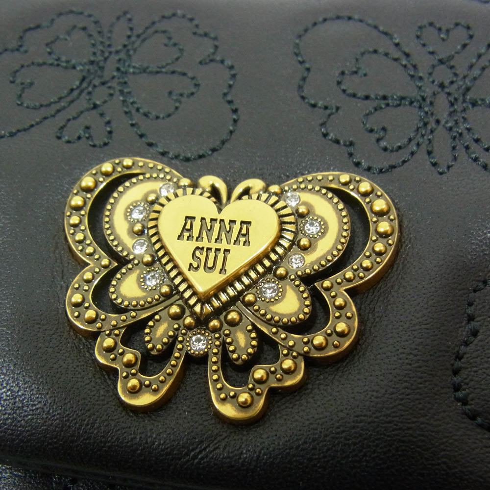 ANNA SUI アナスイ ＃317100 チェイス かぶせ内 L ファスナー 長財布 ブラック系【新古品】【未使用】【中古】