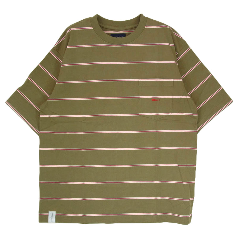 DESCENDANT ディセンダント 20SS 201ATDS-CSM06 CACHALOT BORDER SS カチャロット ポケット付 ボーダー 半袖 Tシャツ カーキ系 3【極上美品】【中古】