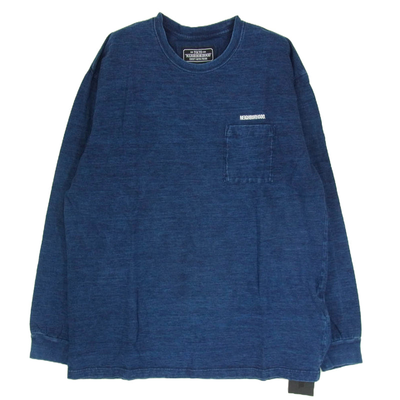 NEIGHBORHOOD ネイバーフッド 20SS 201UWNH-CSM01S ID-P C-CREW.LS ロゴ刺繍 天竺 ロングスリーブカットソー 長袖Tシャツ ネイビー系 XL【新古品】【未使用】【中古】