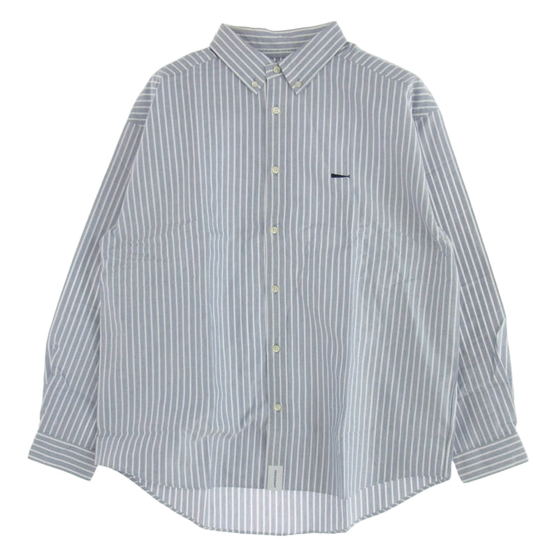 DESCENDANT ディセンダント 21SS 211TQDS-SHM01 KENNEDY'S B.D LS SHIRT FULL SIZE ストライプ ボタンダウン 長袖シャツ ライトブルー系 3【新古品】【未使用】【中古】