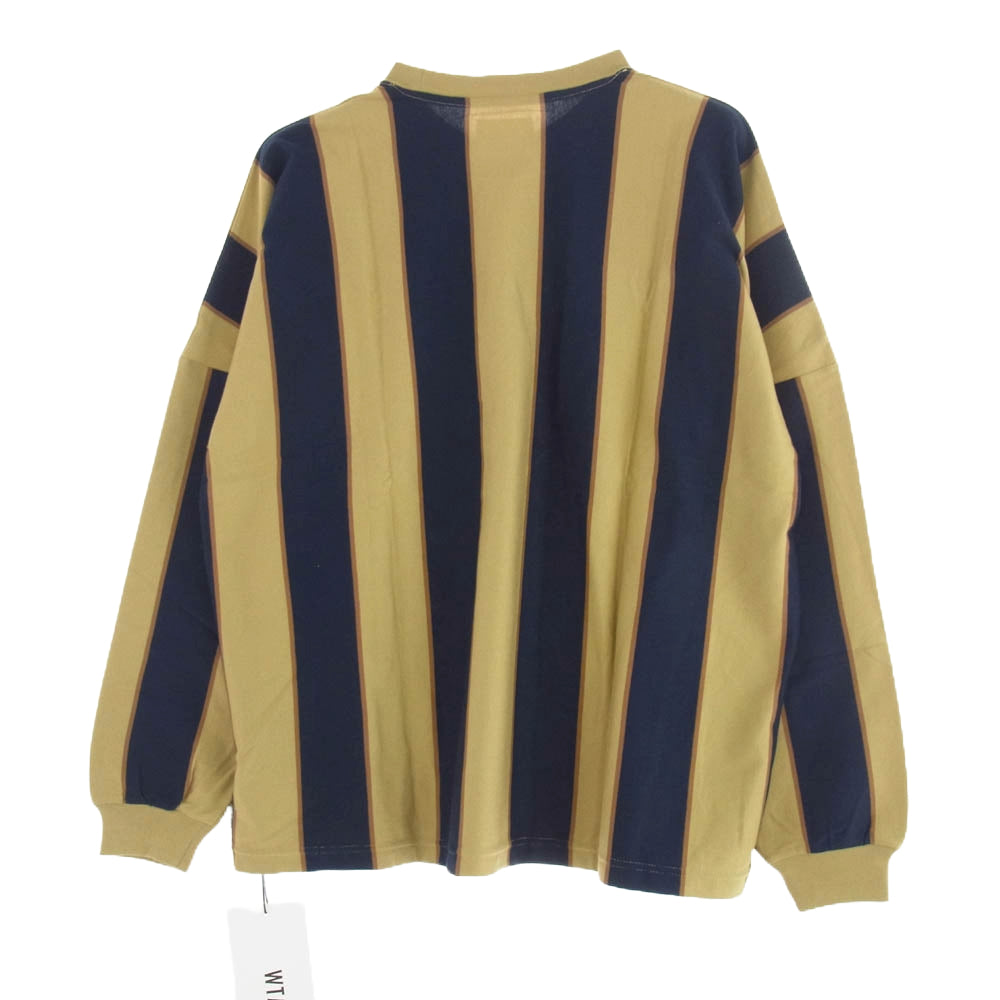 WTAPS ダブルタップス 21AW 212ATDT-CSM35 PEACE LS COTTON ストライプ ロゴプリント コットン ロングスリーブＴシャツ 長袖カットソー ネイビー系 ライトブラウン系 2【新古品】【未使用】【中古】