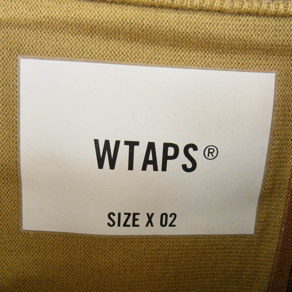 WTAPS ダブルタップス 21AW 212ATDT-CSM35 PEACE LS COTTON ストライプ ロゴプリント コットン ロングスリーブＴシャツ 長袖カットソー ネイビー系 ライトブラウン系 2【新古品】【未使用】【中古】