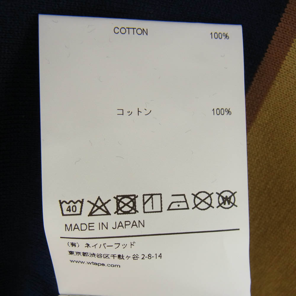 WTAPS ダブルタップス 21AW 212ATDT-CSM35 PEACE LS COTTON ストライプ ロゴプリント コットン ロングスリーブＴシャツ 長袖カットソー ネイビー系 ライトブラウン系 2【新古品】【未使用】【中古】