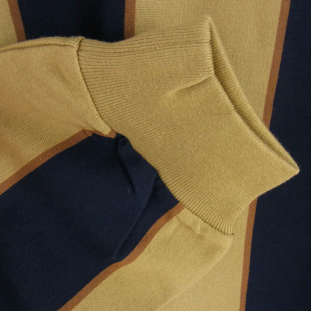 WTAPS ダブルタップス 21AW 212ATDT-CSM35 PEACE LS COTTON ストライプ ロゴプリント コットン ロングスリーブＴシャツ 長袖カットソー ネイビー系 ライトブラウン系 2【新古品】【未使用】【中古】