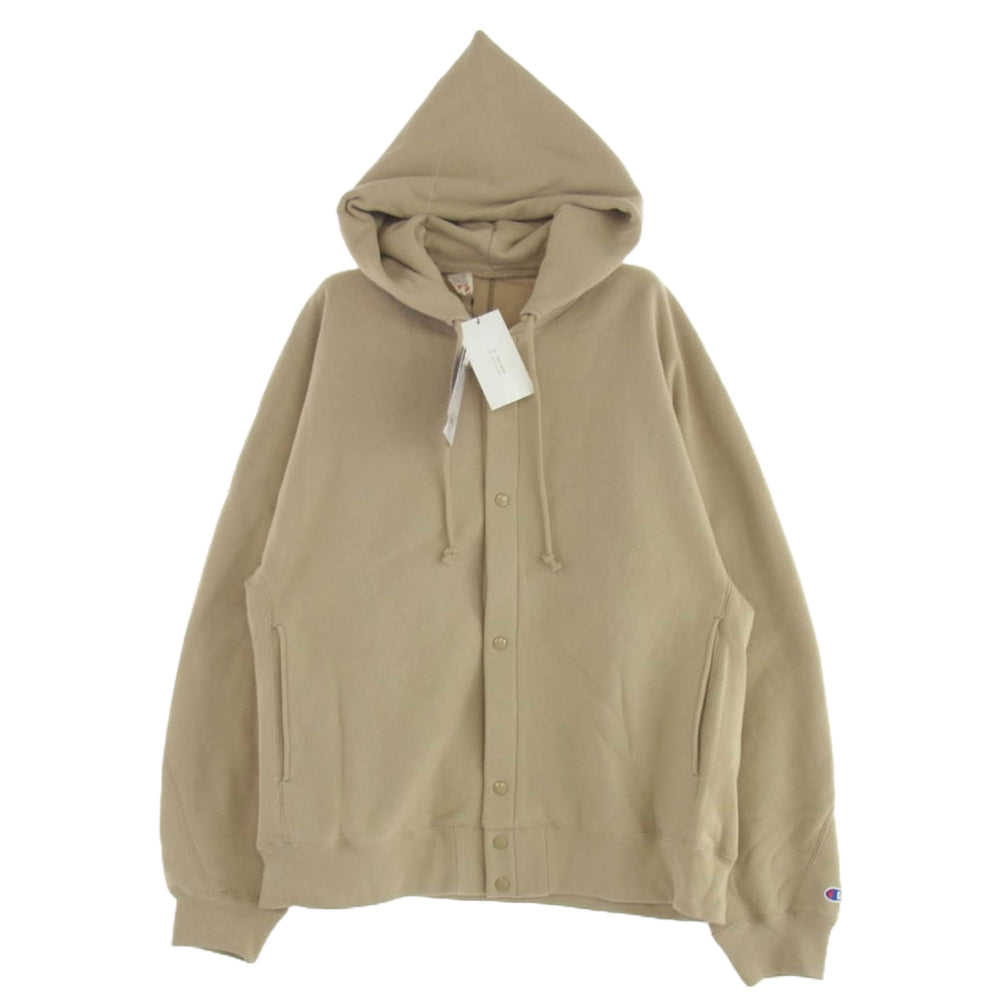 N.HOOLYWOOD エヌハリウッド C8-Z108 × Champion チャンピオン REVERSE WEAVE SNAP HOODIE SWEATSHIRT リバースウィーブ スナップ フーデッド スウェットシャツ ブルゾン ベージュ系 XL【新古品】【未使用】【中古】